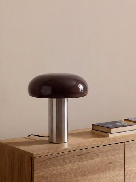 Lampada da tavolo moderna Topo di Kenay Home in metallo e tessuto con luce bianco caldo