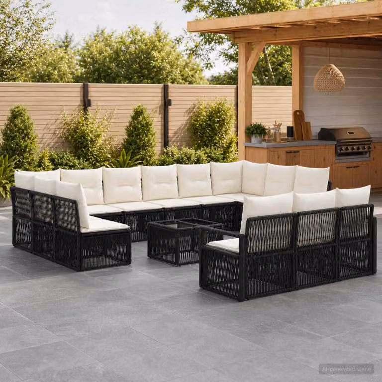 Maison Exclusive - Set da giardino composto da 14 pezzi, divano in rattan sintetico nero