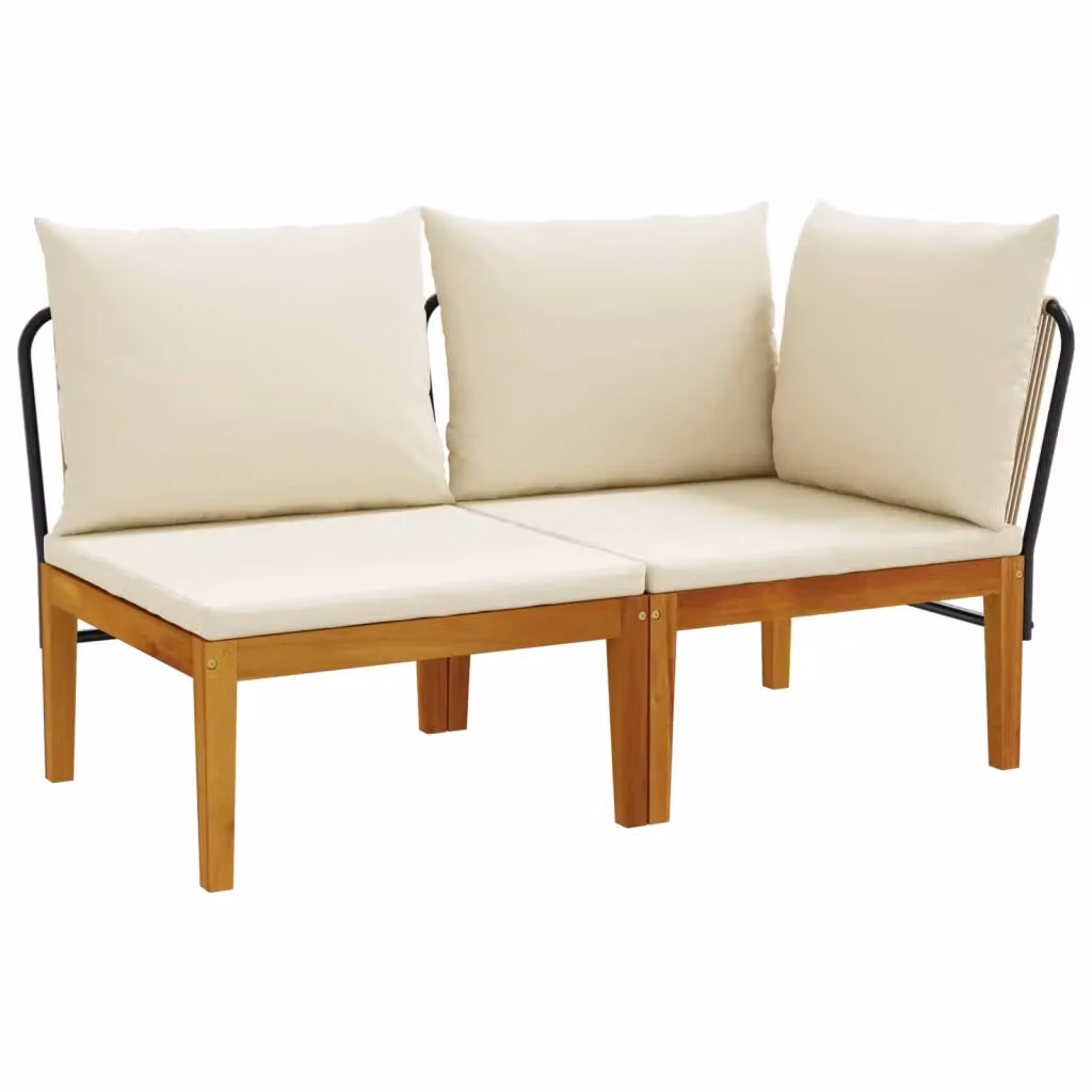 Set da giardino moderno vidaXL con divano angolare a 2 posti e cuscini in beige e bianco in legno di acacia trattato