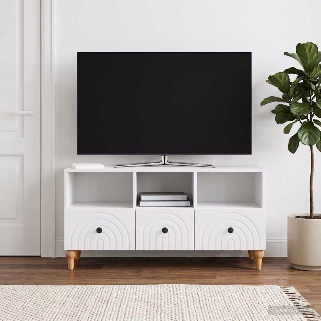 Mobile TV moderno vidaXL in legno ingegnerizzato bianco lucido L/P/H: 102 x 34,5 x 50 cm