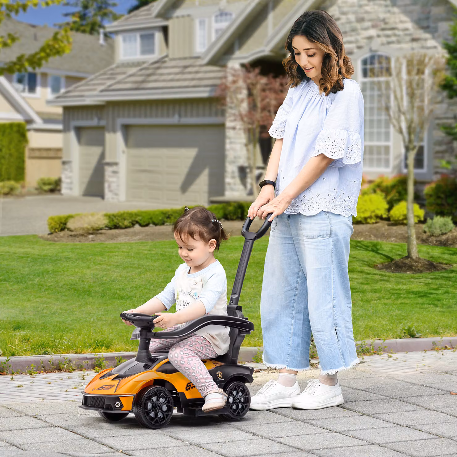 Macchinina per Bambini 2 in 1 AIYAPLAY con Maniglione e Barriera di Sicurezza, Arancione e Nero, L: 86.5 cm, P: 40 cm, H: 89.5 cm – 2