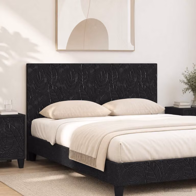 Testiera da muro vidaXL DELFT nera con ripiano integrato e pannello imbottito in tessuto, L: 120 cm, H: 50 cm, P: 10,5 cm