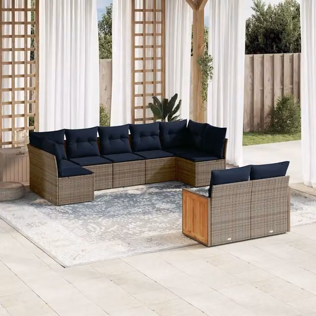 Set Divani da Giardino 9 pz con Cuscini Grigio in Polyrattan 3227972
