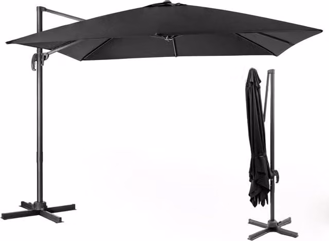 Costway Ombrellone da Esterno con Rotazione a 360° e 3 Inclinazioni, Struttura in Acciaio e Copertura in Poliestere, Nero, L: 300 cm – 1