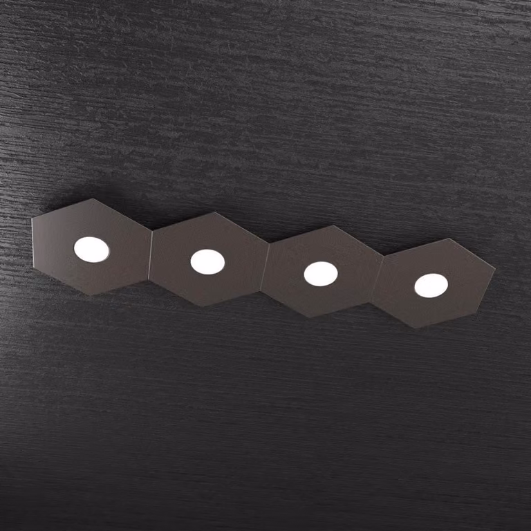 Plafoniera Moderna Hexagon Metallo Marrone 4 Luci Led 12X4W