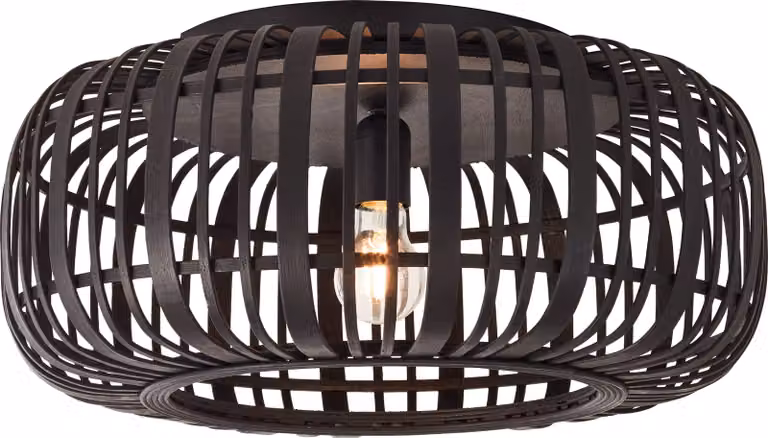 BRILLIANT lampada da soffitto naturale WOODROW | Lampada da soffitto nera in stile boho con paralume in bambù Ø 50 cm | 1 attacco E27 max. 60 W | Metallo/bambù