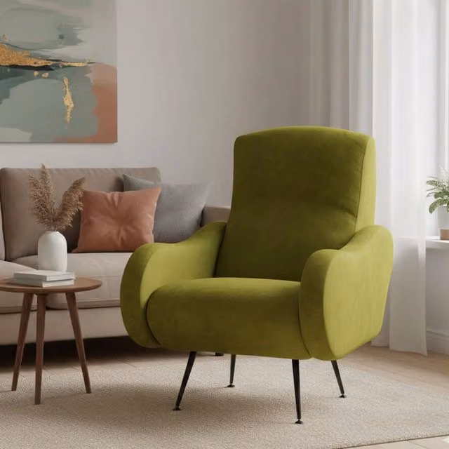 Poltroncina Lasnigo DMORA con braccioli in tessuto verde L: 70 cm, P: 100 cm, H: 98 cm