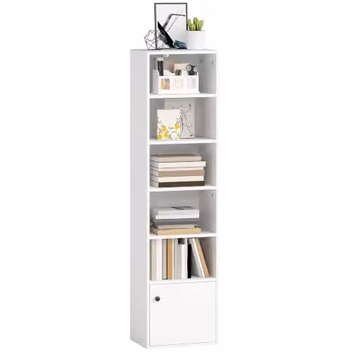 HOMCOM Libreria Alta Stretta 6 Ripiani 3 Regolabili Bianco