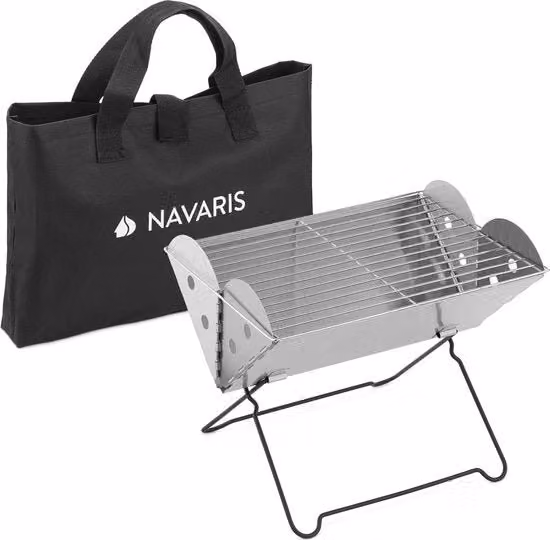 Griglia a gas portatile con zaino in acciaio inossidabile color argento, L: 35 cm, P: 26,5 cm, H: 24,5 cm