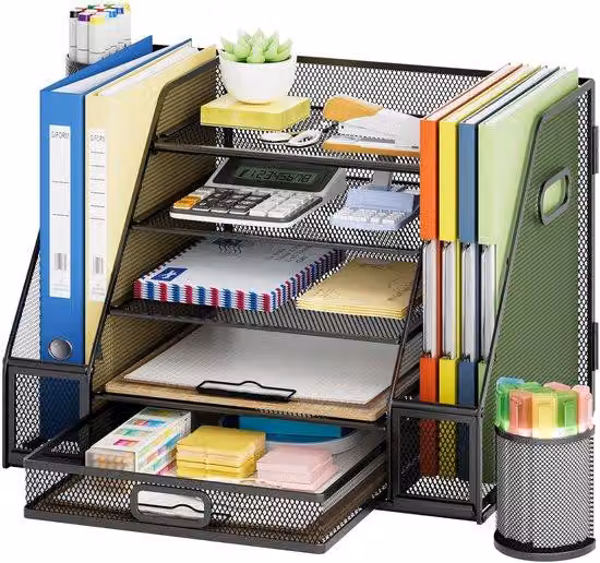Organizzatore da scrivania con 5 scomparti - Portabuste/portadocumenti - Organizzatore da scrivania con cassetti - Organizzatore per cavi e dispositivi di rete - Articoli per l'ufficio domestico - Ambiente di lavoro ideale - Sistema di scaffalature per uf