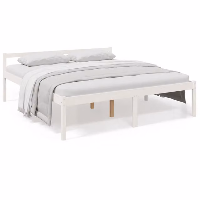 Letto matrimoniale | Letto per adulti | Letto per Anziani Bianco 200x200 cm in Legno Massello di Pino