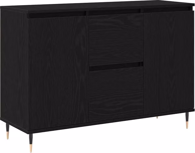 Credenza moderna in legno multistrato Rovere e Nero, ideale per soggiorno o sala da pranzo, L: 101,5 cm, P: 35 cm, H: 70 cm – 1