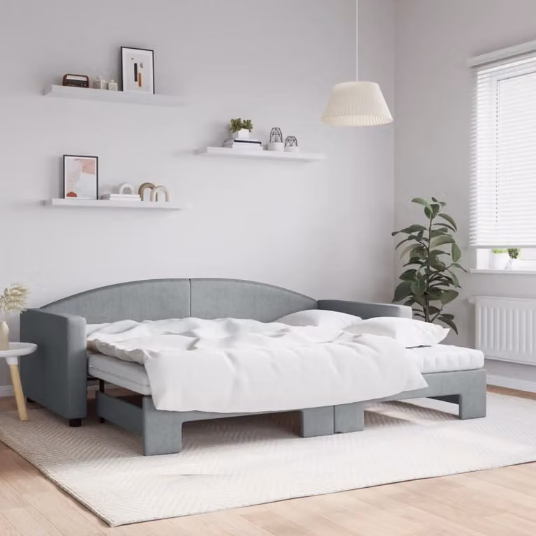 vidaXL Divano Letto Estraibile in Tessuto Grigio con Materasso L/P/H: 223 x 90 x 75 cm