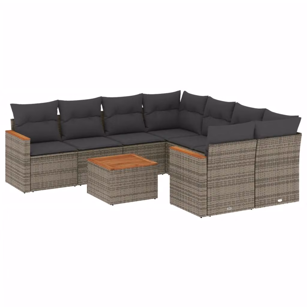Set Divano da Giardino 9 pz con Cuscini Grigio in Polyrattan
