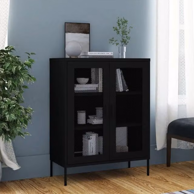 Armadietto da bagno nero in metallo vidaXL con ante a battente e ripiani interni L: 80 cm, P: 35 cm, H: 101,5 cm