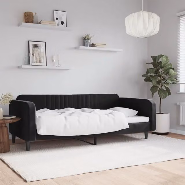 Letto da giorno moderno vidaXL in velluto nero con struttura in metallo e legno – 1