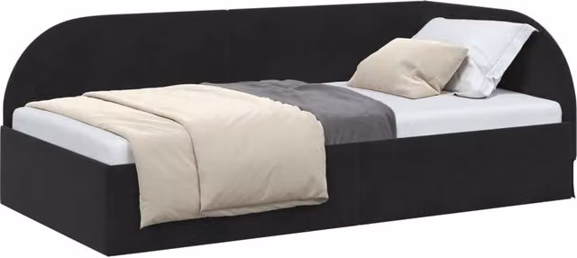 Letto singolo | Letto per adulti | Cornice del letto ad angolo Nero 90 cm x 200 cm Velluto