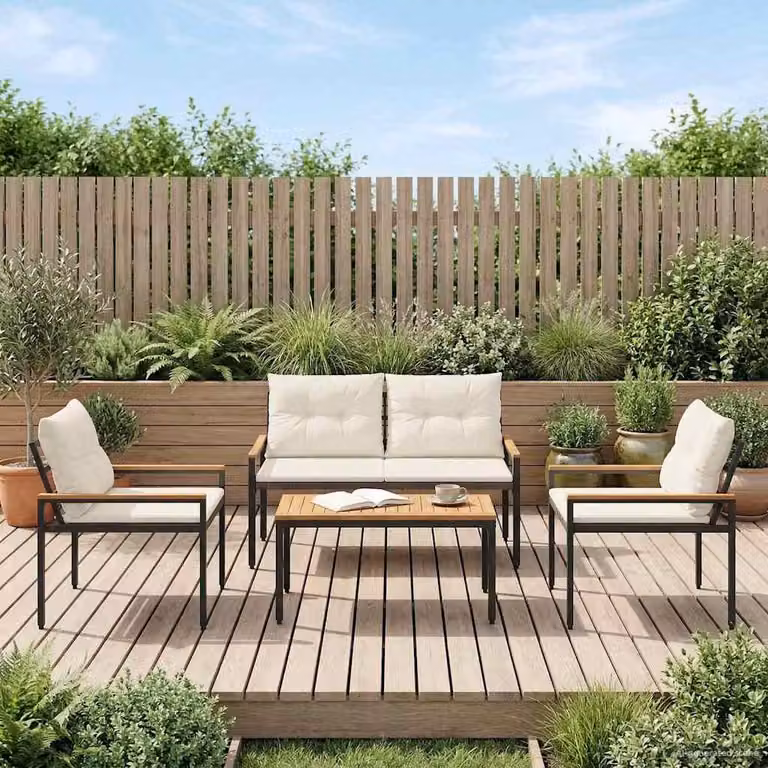 Maison Exclusive - Set di mobili da giardino, 4 pezzi, per 4 persone, color crema, in rattan sintetico