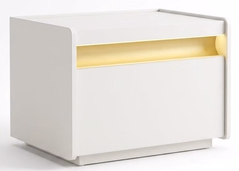 Comodino moderno, bianco. Piccolo comodino, tavolino di servizio, mobiletto