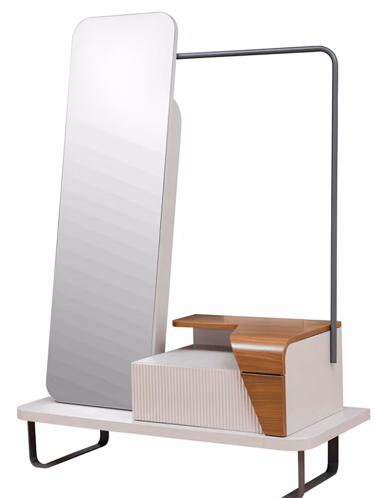 Beige Kleiderstange Edler Spiegel Schlafzimmer Holzmöbel Flurmöbel