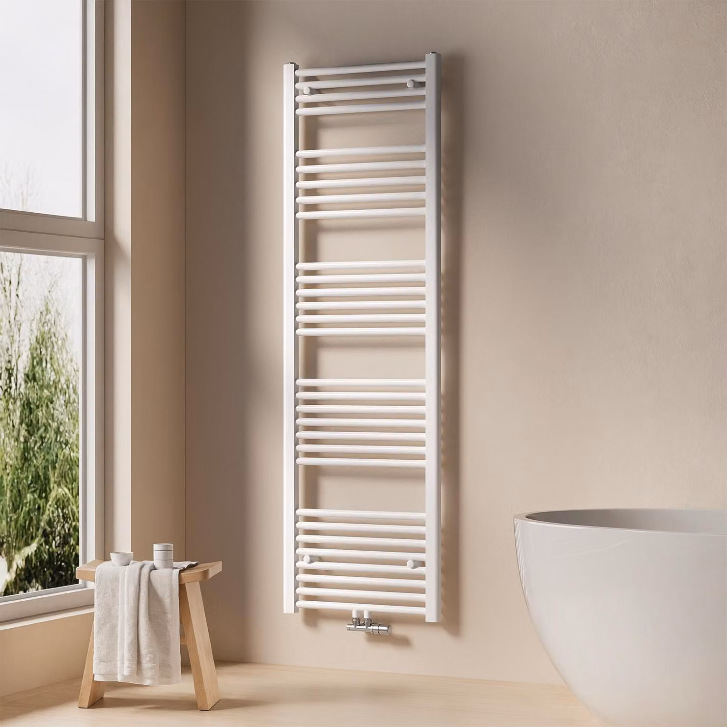 EMKE Radiatore da bagno Asciugamano Scaldasalviette 50x160cm 654 Watt Bianco Radiatore da bagno Attacco centrale senza elemento riscaldante