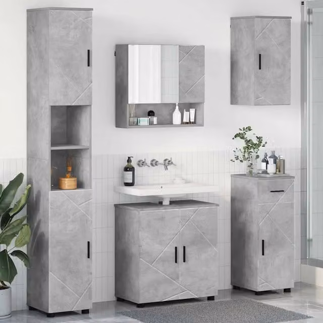 Set di mobili per il bagno 5 pz Grigio Cemento 61 x 35 x 64 cm 3392996