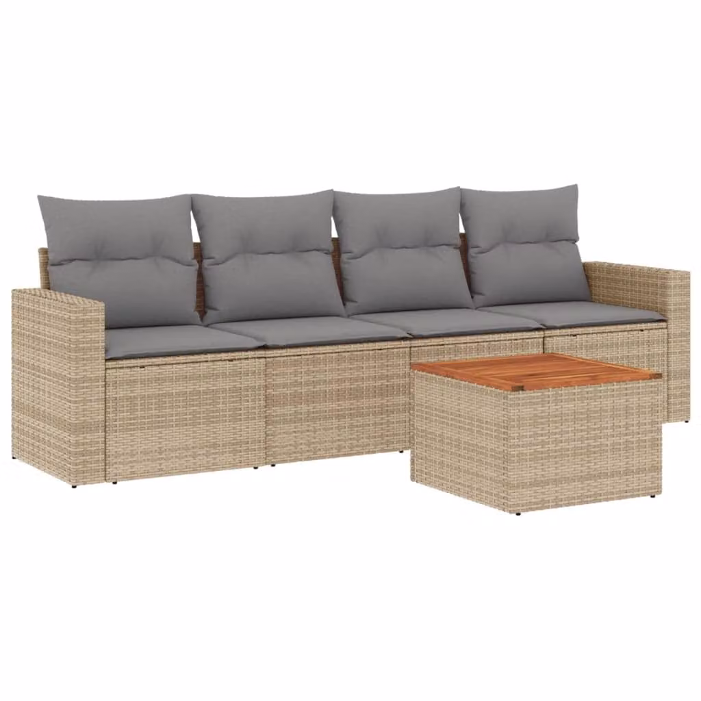 Set Divano da Giardino 5 pz con Cuscini Beige Misto Polyrattan