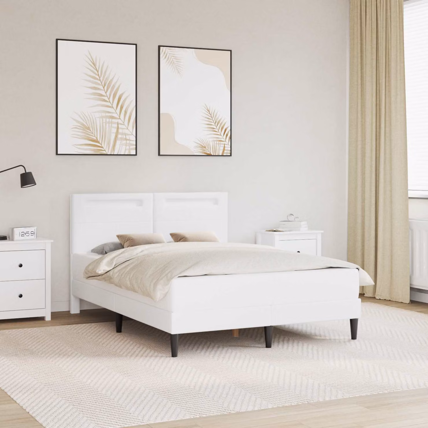 vidaXL Struttura del letto moderna con testiera in similpelle bianco e porta di ricarica USB, L/P/H: 140 x 200 x 96 cm