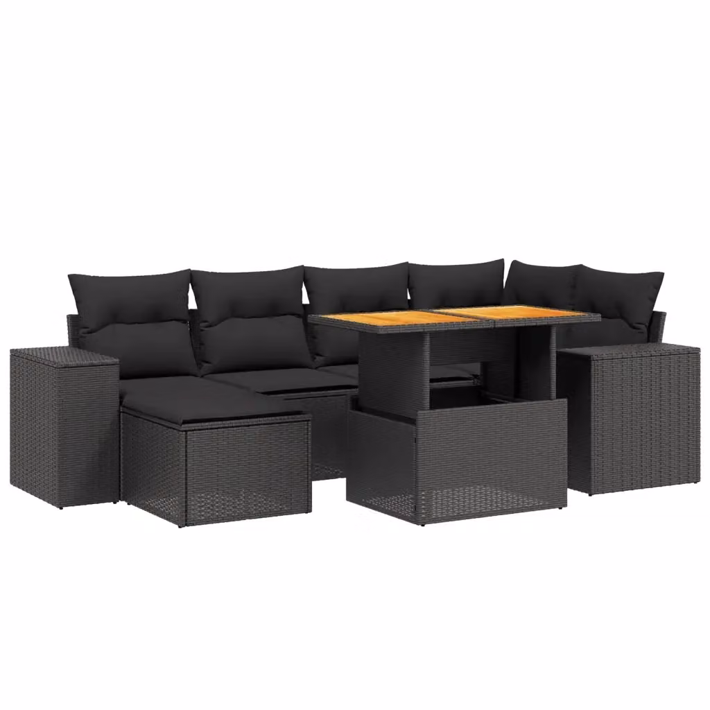 vidaXL Set Divani da Giardino a L con Cuscini 7pz in Polyrattan Nero – 2