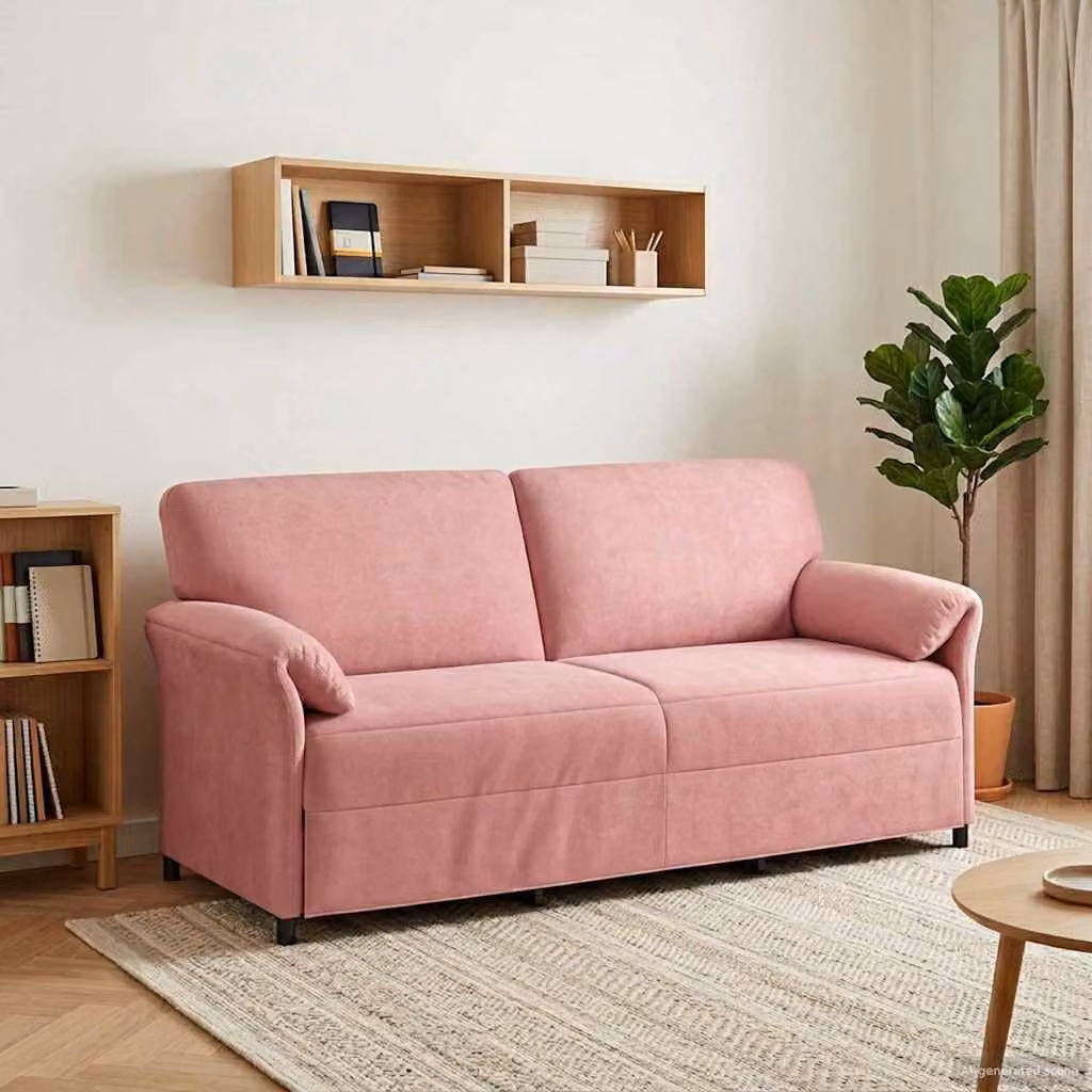 Divano 3 posti vidaXL in velluto rosa con struttura in metallo e cuscini inclusi L/P/H: 198 x 83 x 95 cm