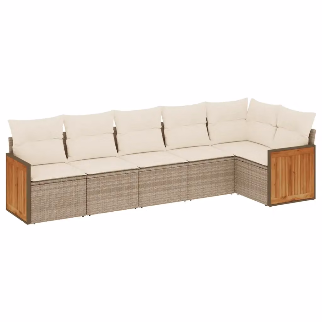 Set Divano da Giardino vidaXL 6 pz a L in Polyrattan con Cuscini Beige e Rivestimenti Rimovibili – 2