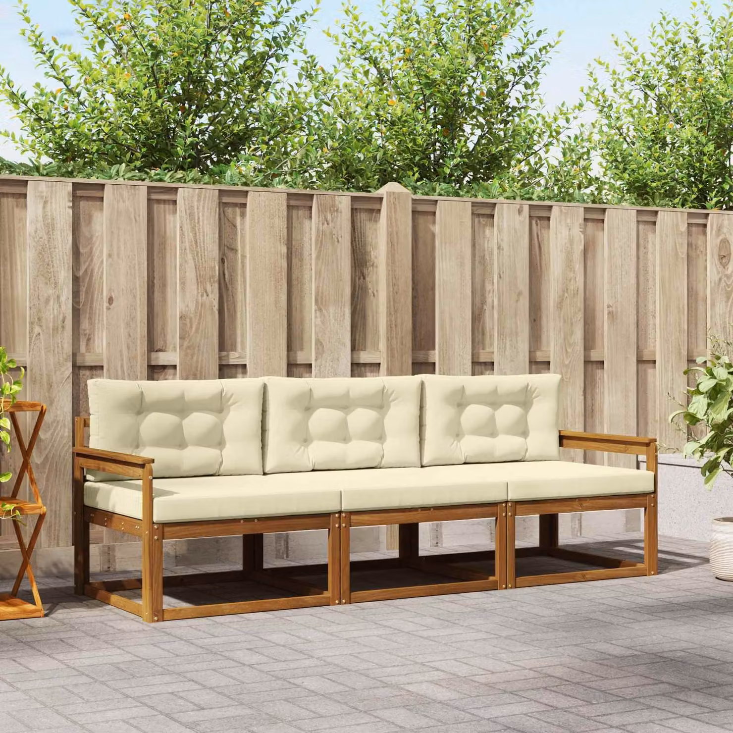 Set di divani da esterno vidaXL in legno di acacia con cuscini, colore marrone e beige