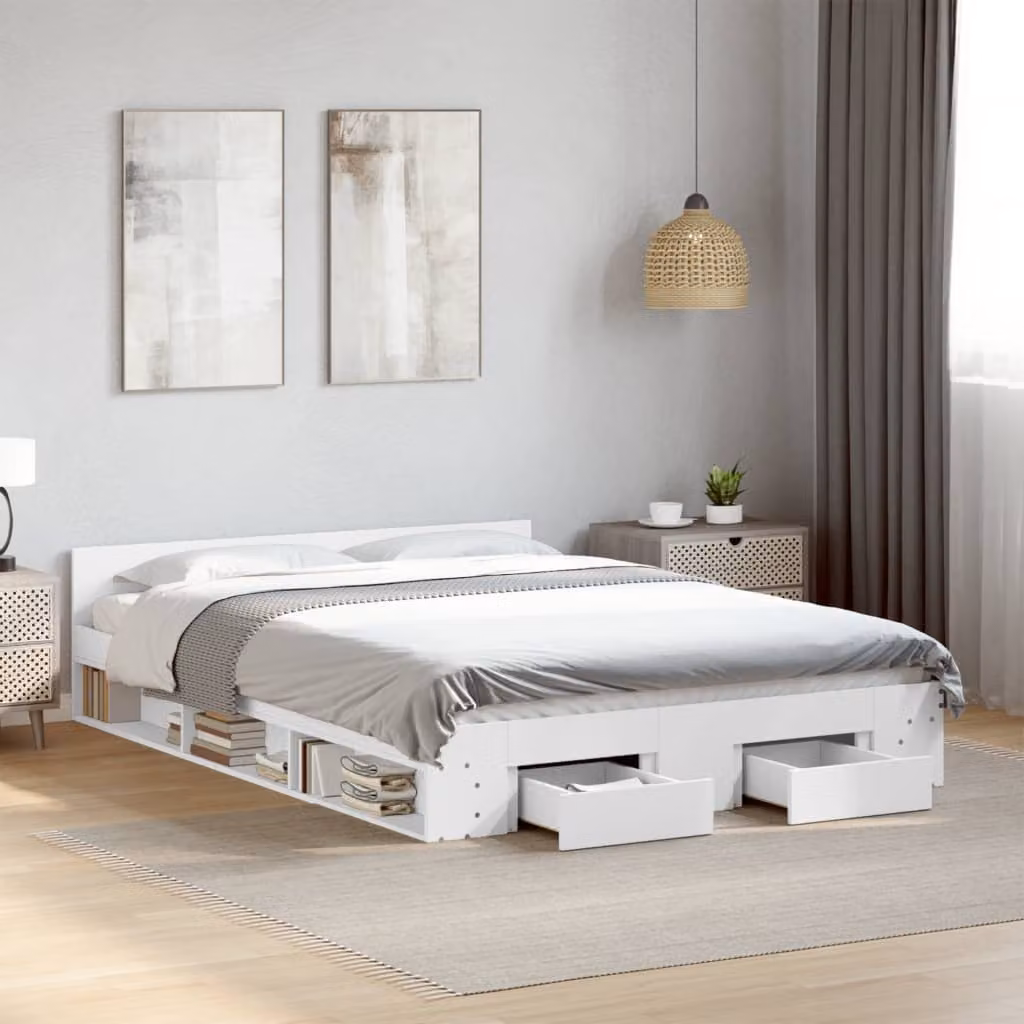 vidaXL Giroletto con Cassetti Bianco in Legno Multistrato L/P/H: 140 x 190 x 143 cm – 1