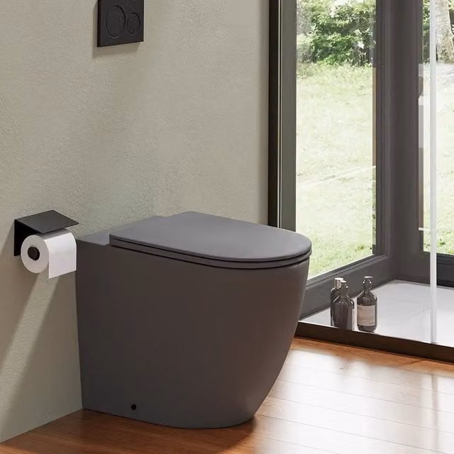 Vaso WC filomuro rimless in ceramica grigio opaco con sedile soft-close | Europa