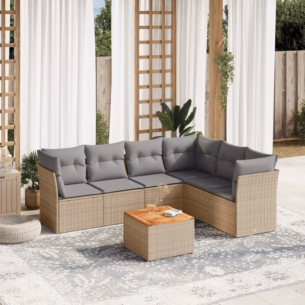 Maison Exclusive - Set Divano da Giardino 7 pz con Cuscini Beige Misto Polyrattan