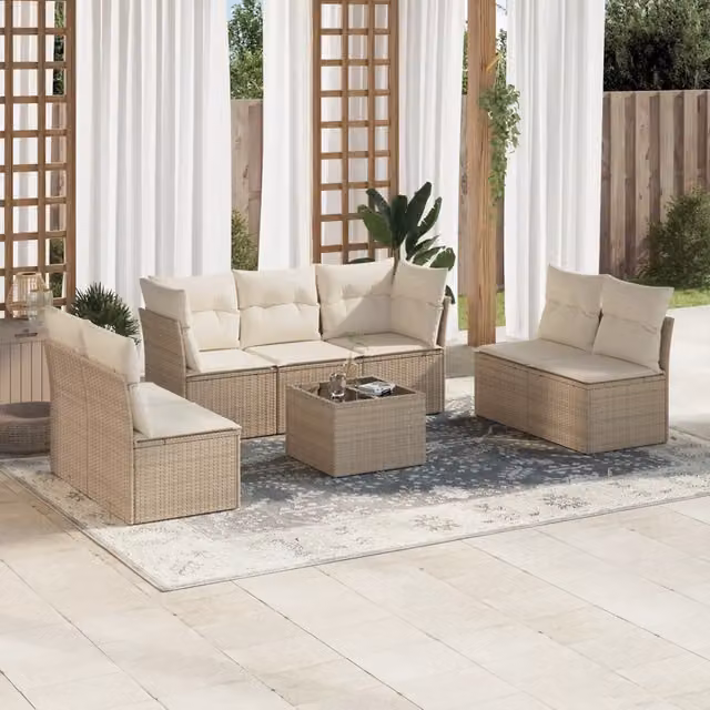 Set Divano da Giardino 8 pz con Cuscini Beige in Polyrattan 3249257