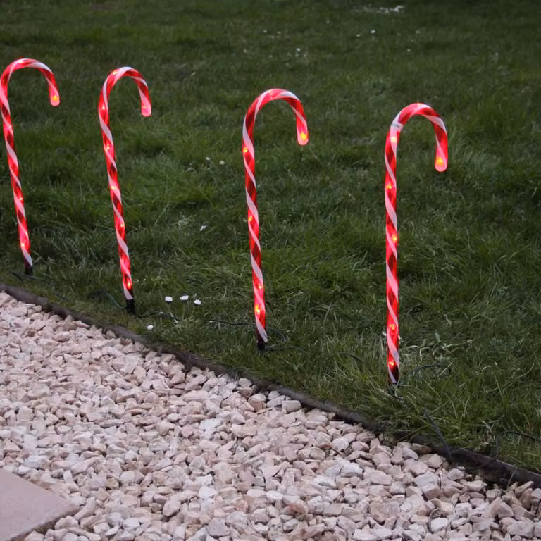 FHS LED candele a bastoncino 6 bastoncini con puntale a terra Altezza 50/55 cm, 6/18 h A/A IP44