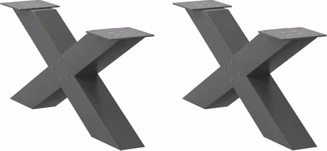Set di 2 gambe decorative a forma di X per tavolino da caffè in acciaio antracite opaco con piedini livellatori, H: 70 cm, L: 30 cm