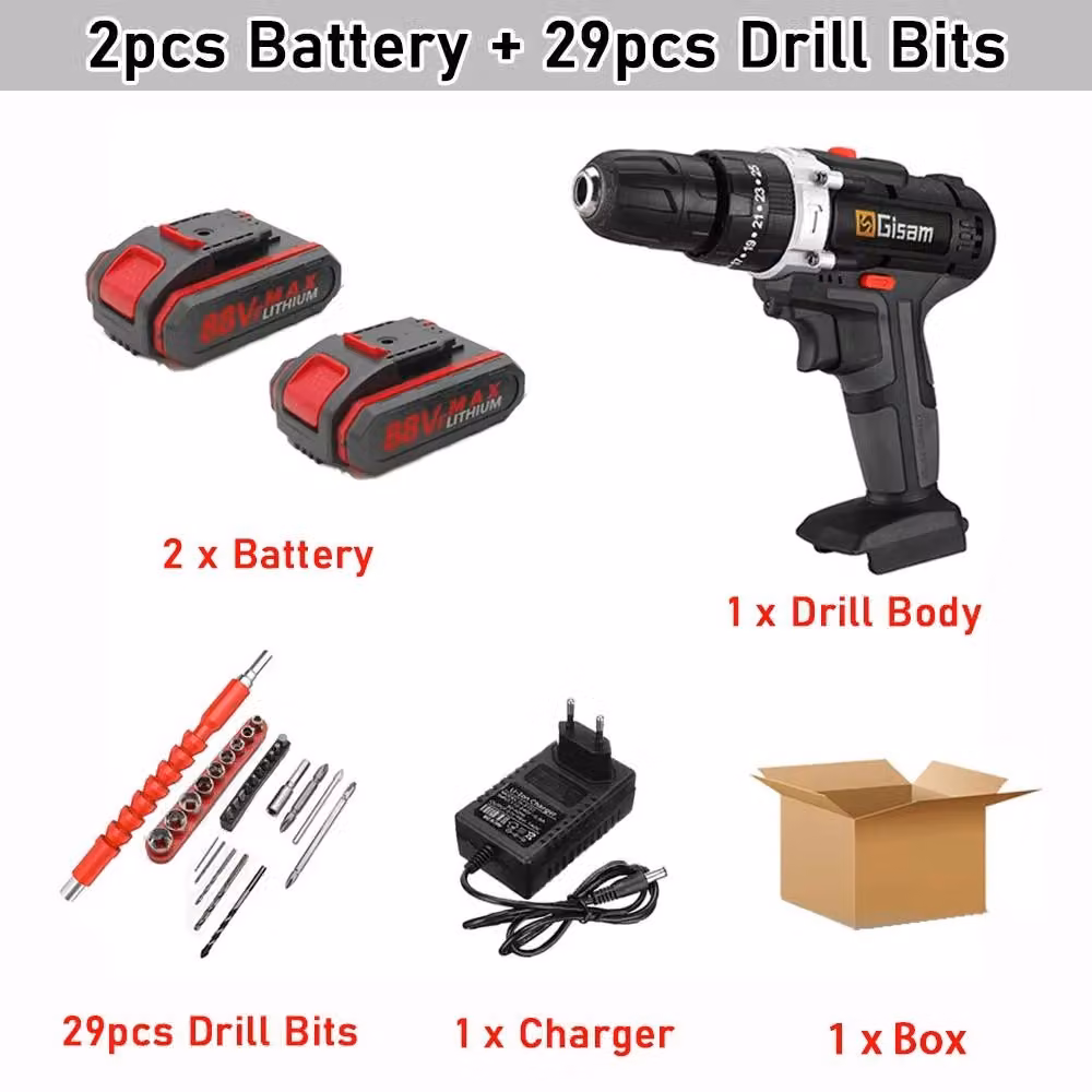 Trapano avvitatore a batteria - Trapano senza fili da 21V - 2 velocità - 2 batterie al litio - Coppia di serraggio di 28 Nm - 1200 giri/min - Confezione: scatola di cartone