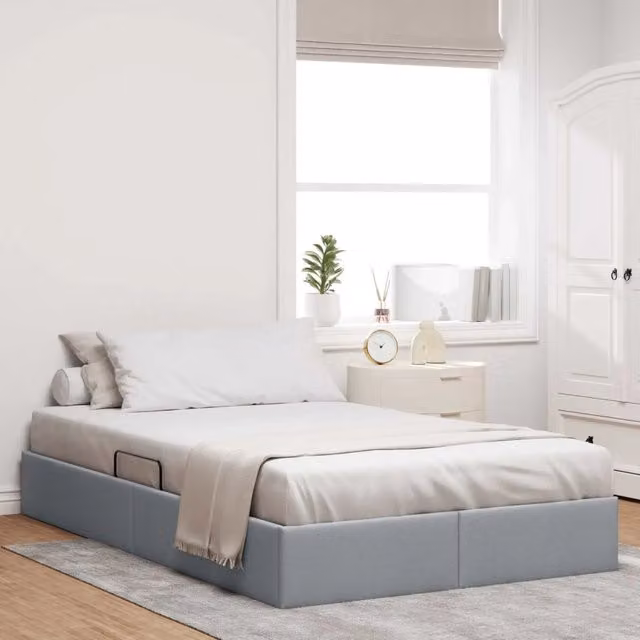 Letto ottomano moderno vidaXL in tessuto grigio con base a sollevamento L/P/H: 120 x 200 x 28 cm – 1