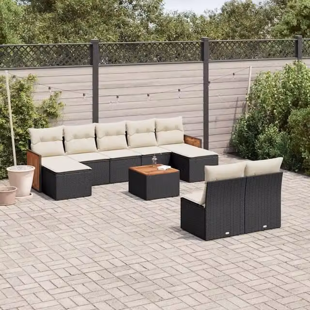 Set Divani da Giardino 10pz con Cuscini in Polyrattan Nero 3260460