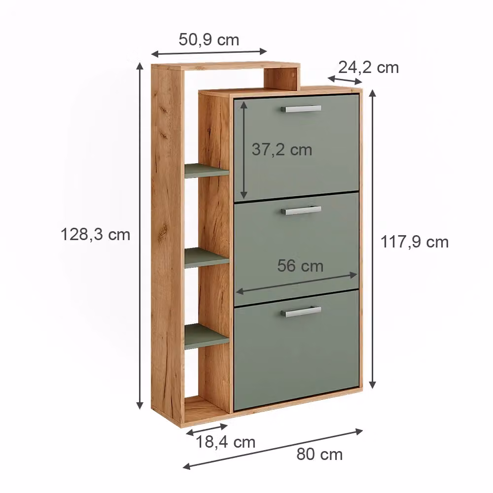 Scarpiera Orlando Vicco in Rovere con ante a battente, colore Verde e Marrone, L: 80 cm, H: 128.3 cm – 2