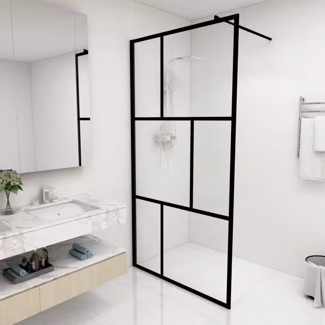 Parete per Doccia Walk-in vidaXL in Vetro Temperato Trasparente con Profilo Nero L: 100 cm, H: 195 cm