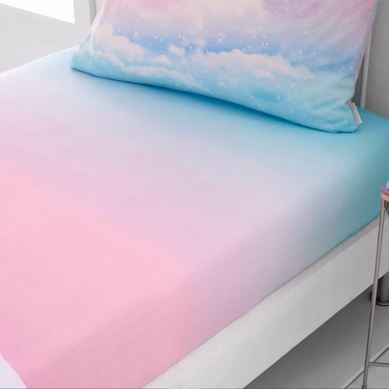 Lenzuolo per culla o lettino per bambini, motivo arcobaleno con nuvole, per letto singolo, in poliestere e cotone, profondità 25 cm, colori pastello