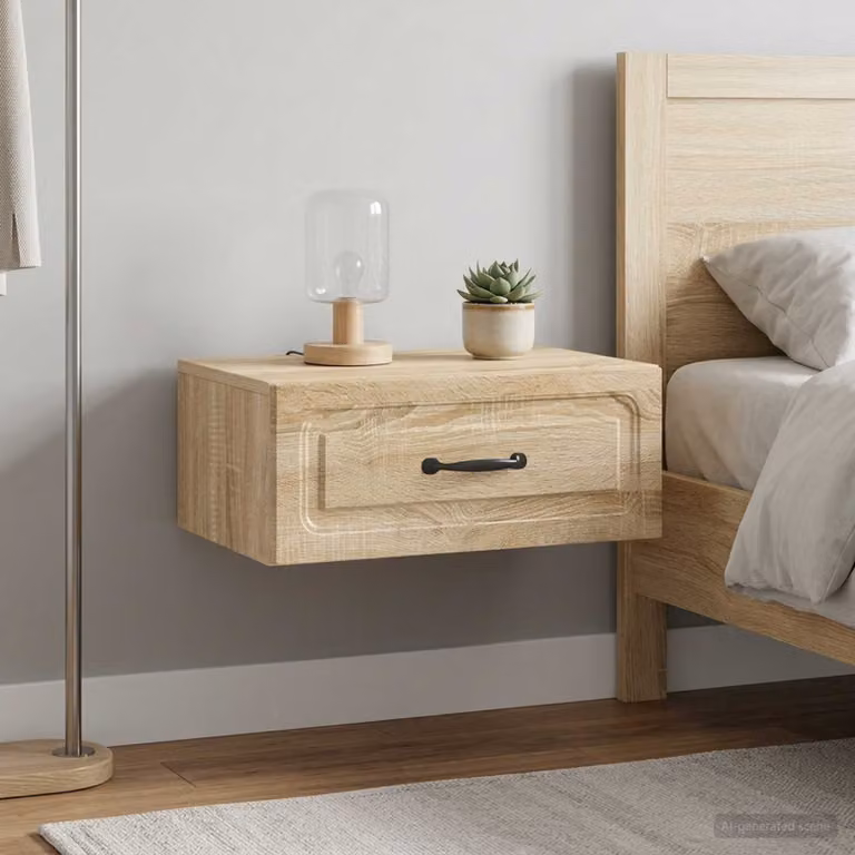 Set di 2 mobiletti da notte sospesi vidaXL in stile moderno, colore Rovere Sonoma, L 49 cm x P 34,5 cm x H 20 cm