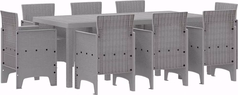 Set da Pranzo per Giardino 9 pcs Grigio Chiaro Polipropilene