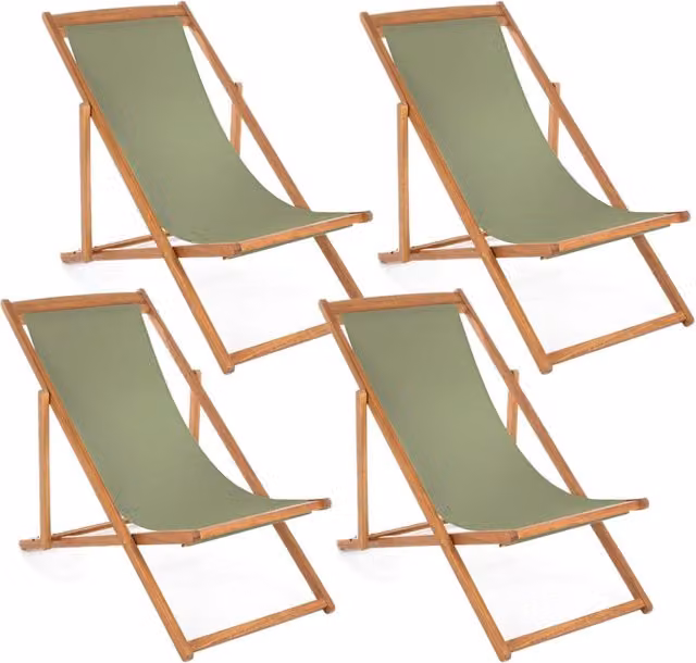 Set 4 Sedie Sdraio Reclinabile Pieghevole 60x106x88 cm in Legno Relax Noemi Muschio