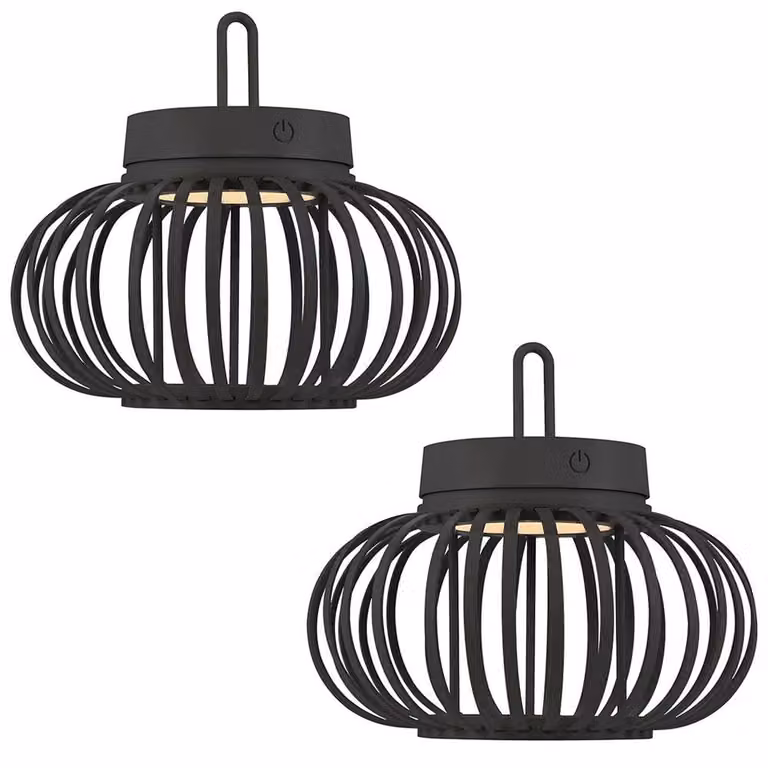 Lampada da tavolo/a sospensione a LED con batteria ricaricabile, 2 luci, nera, dimmer a sfioramento, diametro 25 cm