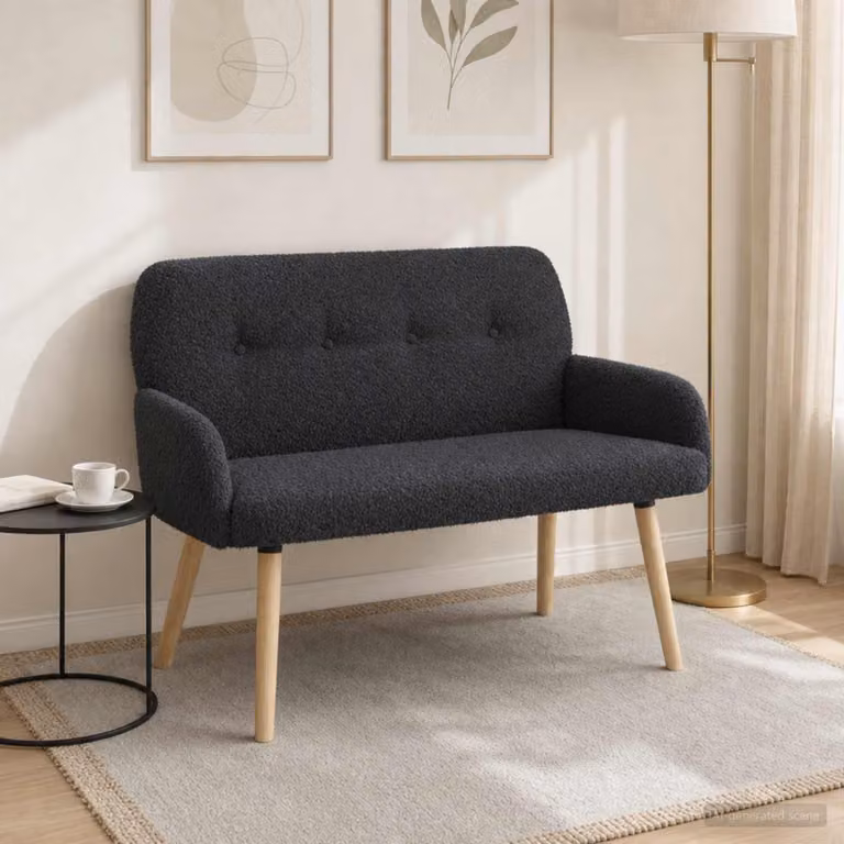 vidaXL Divano Moderno a 2 Posti in Tessuto Bouclé Grigio con Struttura in Legno e Metallo L: 115 cm, P: 86 cm, H: 58 cm
