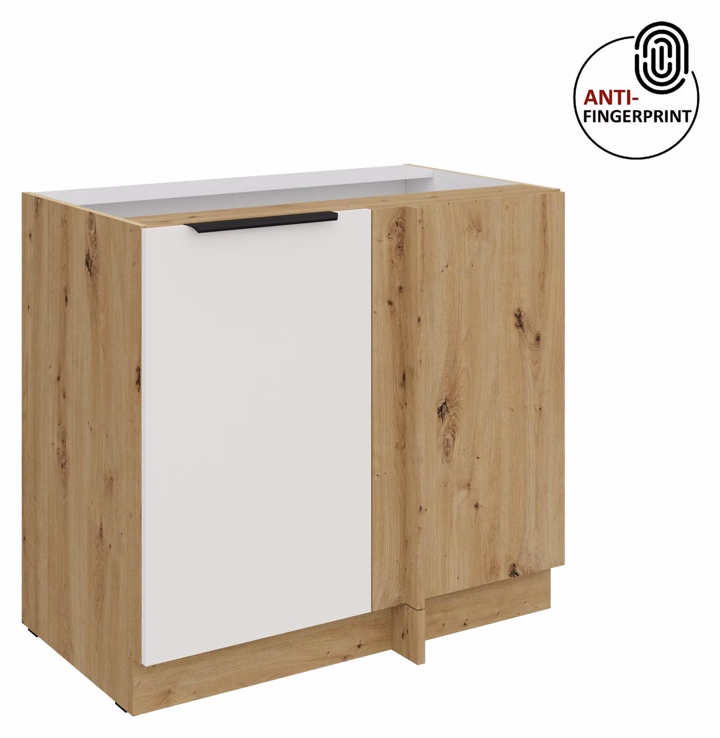 Mobile base angolare da cucina da 105 cm, cucina ARIA bianco ultra opaco + rovere Artisan opaco, frontali di alta qualità con rivestimento anti-impronta, linea cucina, blocco cucina